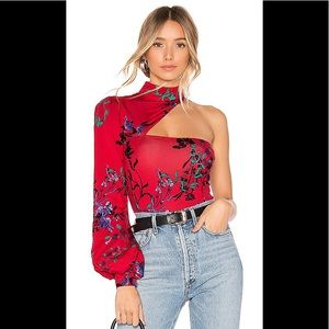 House of Harlow 1960 Red Floral One-Shoulder Bodysuit